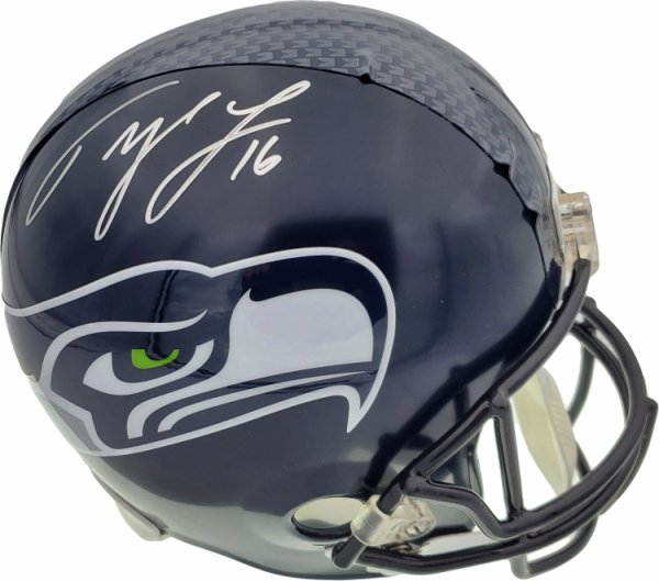 Tyler Lockett Autographed Seattle Seahawks Speed Mini Helmet In Silver MCS  Holo Stock #182260