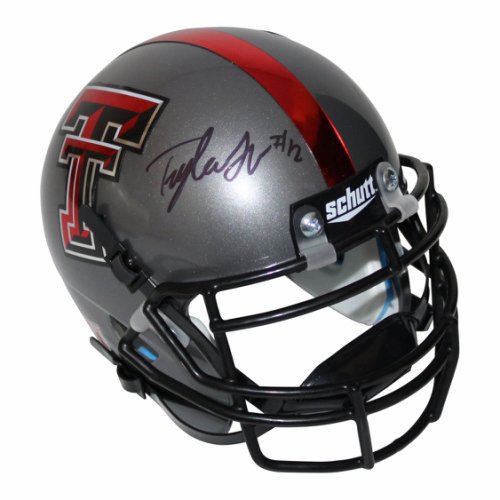 Tyler Shough Autographed Texas Tech Red Raiders Schutt Grey Mini Helmet Signed in Black JSA