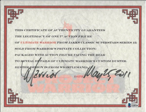 Ultimate Warrior Autographed Signed 8X11 Certificate Of Authenticity