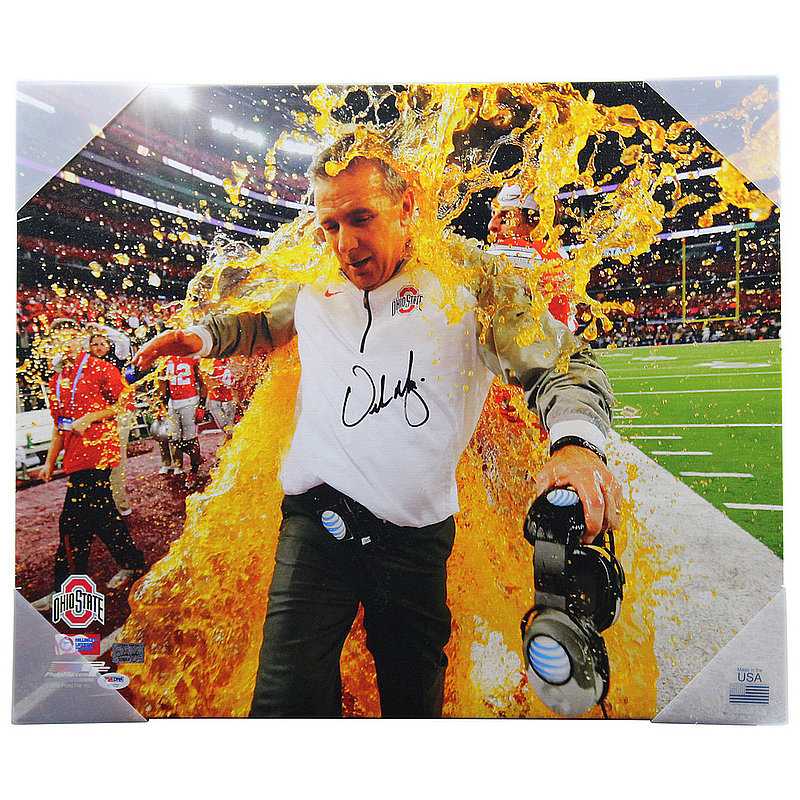 Urban Meyer Autographed Signed Ohio State Buckeyes Stretched 2014 National Championship Gatorade Bath 24x20 Canvas - PSA/DNA Authentic