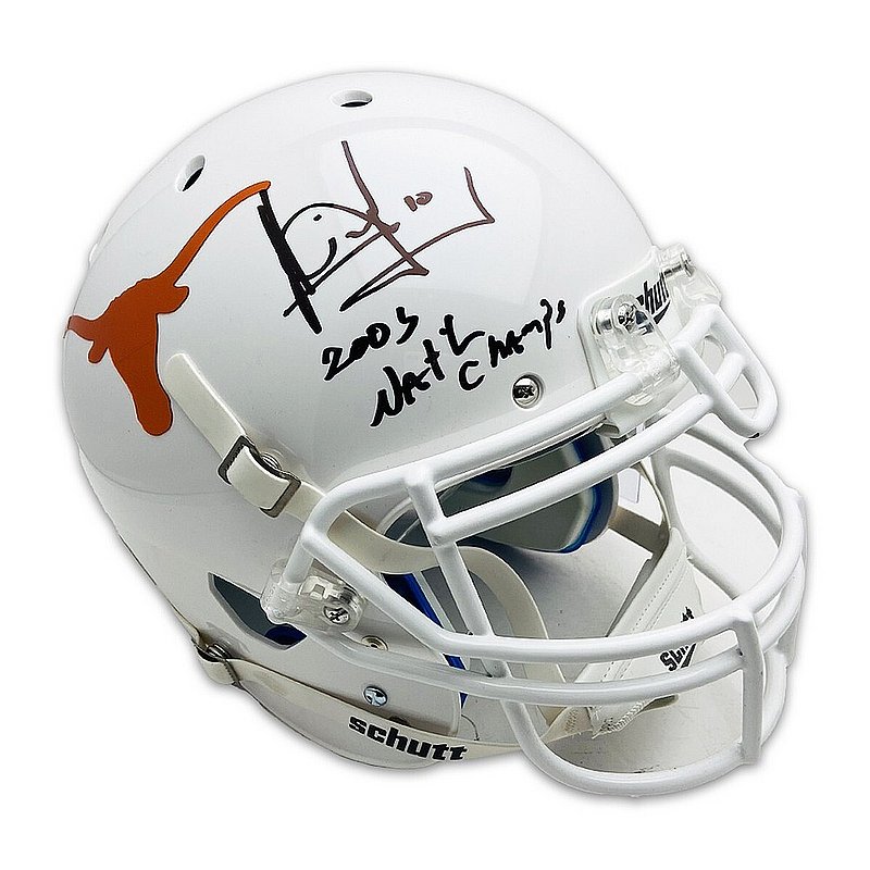 Vince Young Autographed Signed Texas Longhorns White Schutt Authentic 2005 Natl Champs Inscription Full Size Helmet with Chrome Logo- PSA/DNA Authentic 