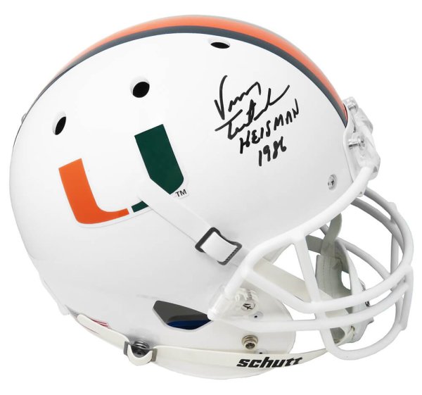 Vinny Testaverde Signed Miami Hurricanes Schutt Full Size Replica Helmet w//Heisman 1986