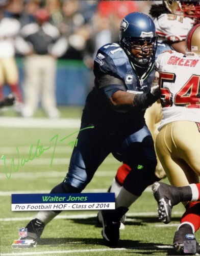 Seattle Seahawks Walter Jones Autographed Framed Blue Jersey MCS Holo Stock  #90485