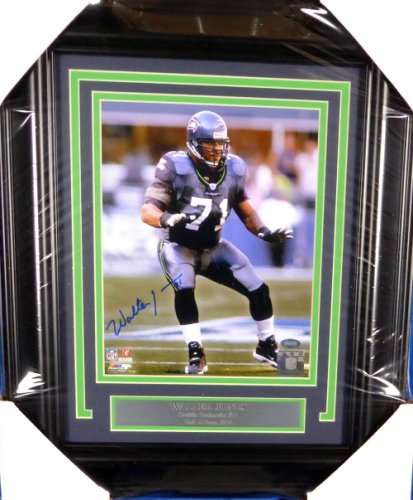 Seattle Seahawks Walter Jones Autographed Framed Blue Jersey MCS Holo Stock  #90485