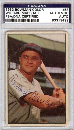 Willard Marshall Autographed Signed 1953 Bowman Color Card #58 Cleveland Indians PSA/DNA