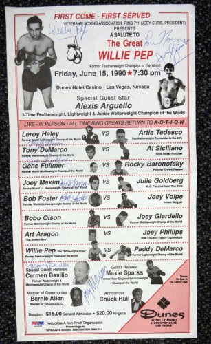Willie Pep Autographed Signed Boxing Greats 9X16 Program With 9 Total Signatures Including , Gene Fullmer & Joey Maxim PSA/DNA