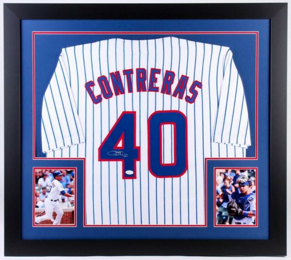 Willson Contreras Autographed Signed Chicago Cubs 31X35 Custom Framed Jersey (JSA COA)