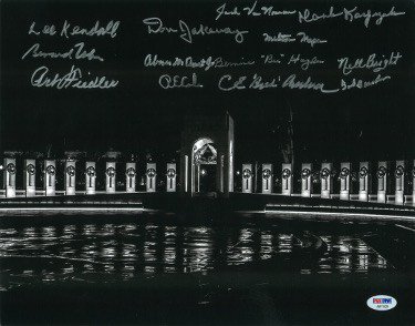 WWII Memorial Veterans 13 Autographed Signed 11x14 Photo R.E. Cole, Bud Anderson/Abner Aust Jr/Don Jakeway/Nell Bright Minor Ding- PSA