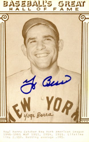 Yogi Berra: Autographed Signed 3.5X5.5 Baseball's Great Hall Of Fame Postcard New York Yankees Steiner #126226