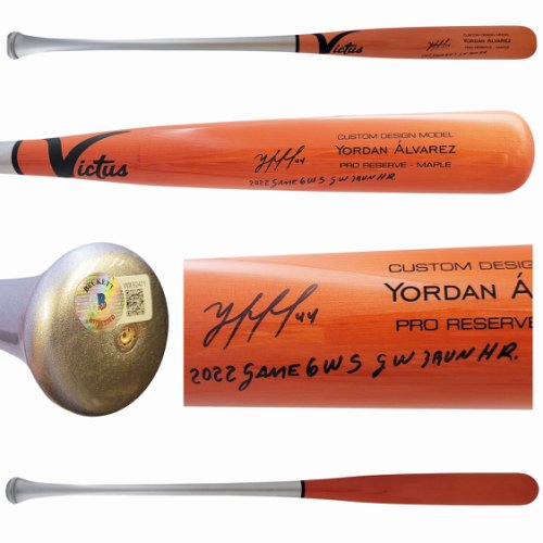 Yordan Alvarez Autographed Signed Orange Victus Player Model Bat Houston Astros "2022 Game 6 Ws Gw 3 Run Hr" Beckett Beckett Witness