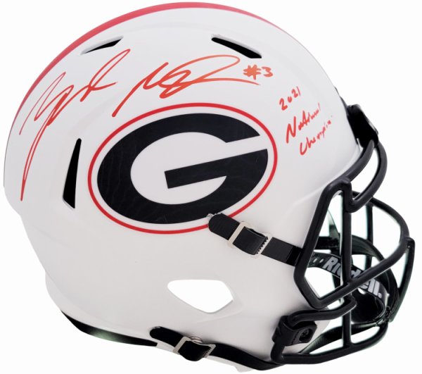Zamir White Autographed Signed Georgia Bulldogs Lunar Eclipse White Full Size Replica Speed Helmet "2021 National Champions" Beckett Beckett Qr