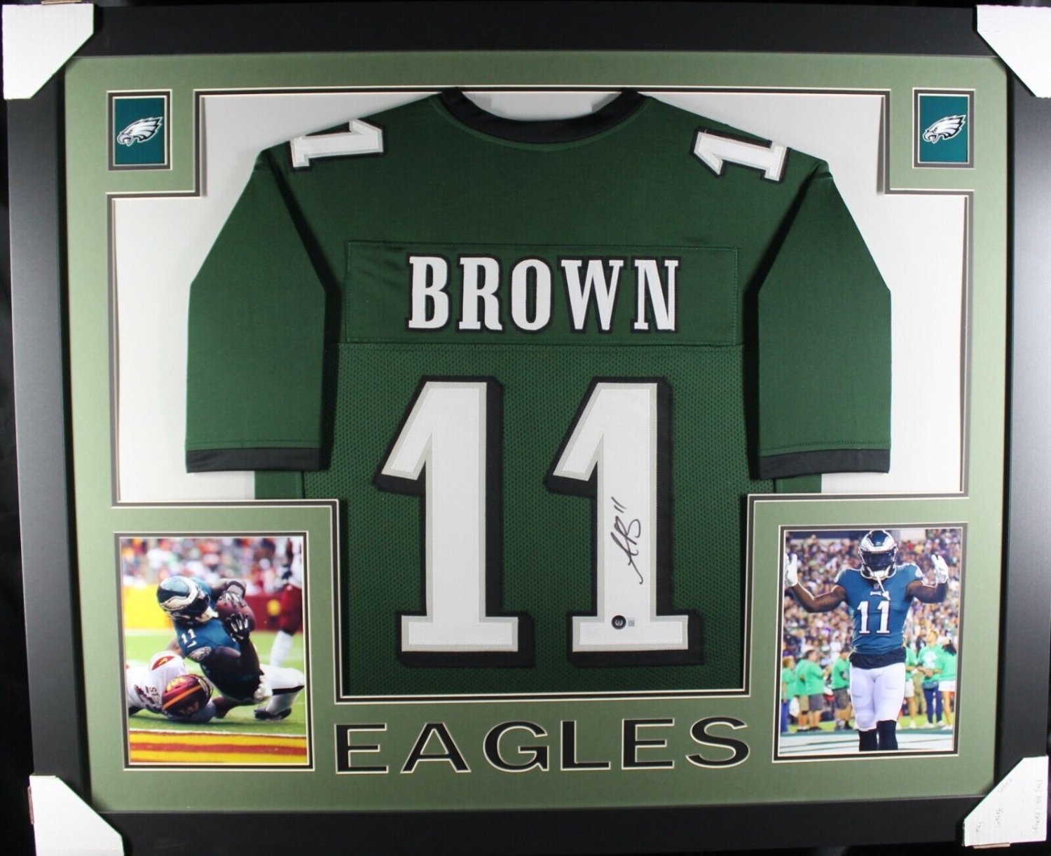 A.J. Brown Autographed Signed A.J. Brown (Eagles Green Skyline) Framed  Jersey Beckett
