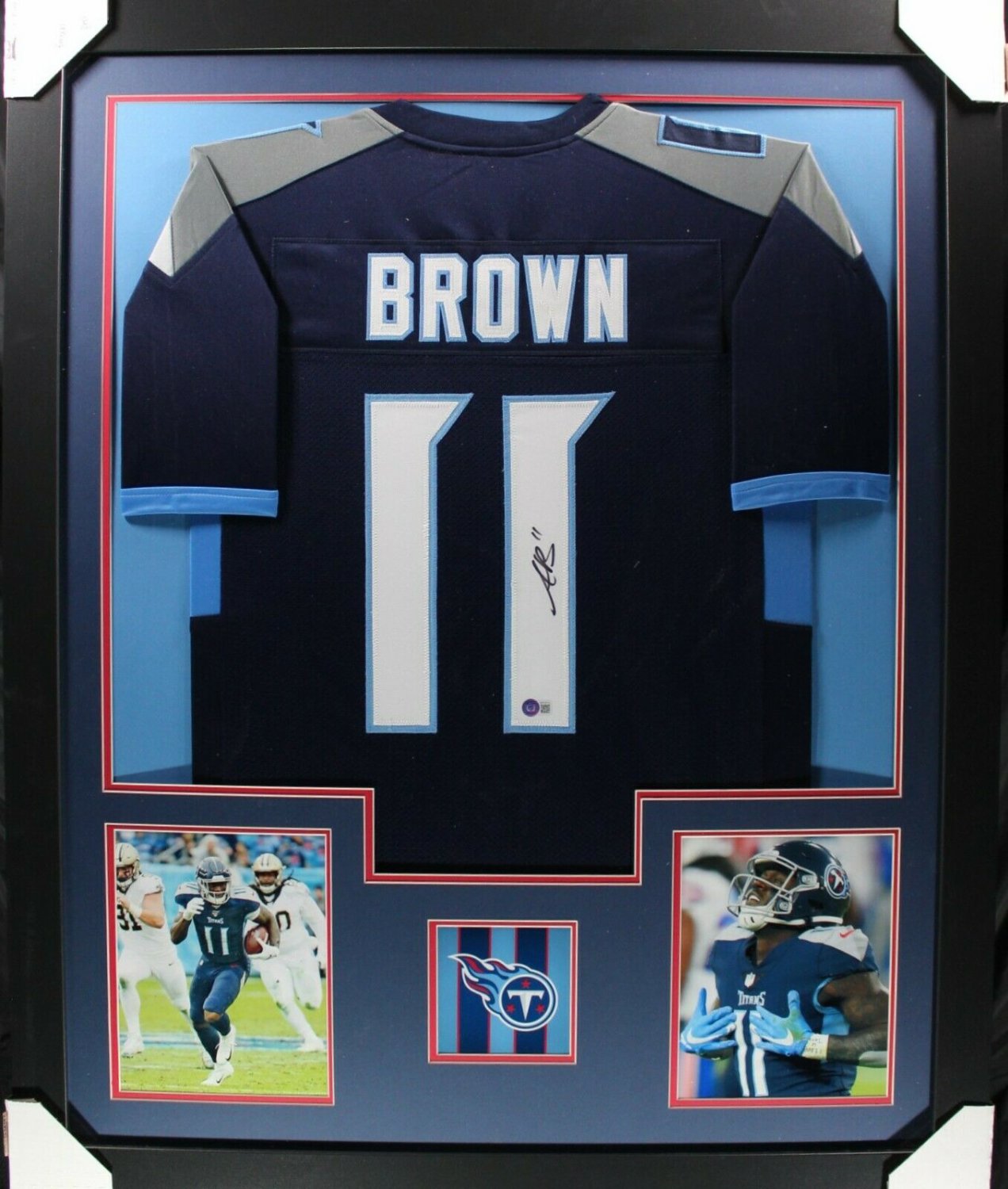 A.J. Brown Autographed Signed A.J. Brown (Titans Dark Blue Tower) Framed  Jersey Beckett