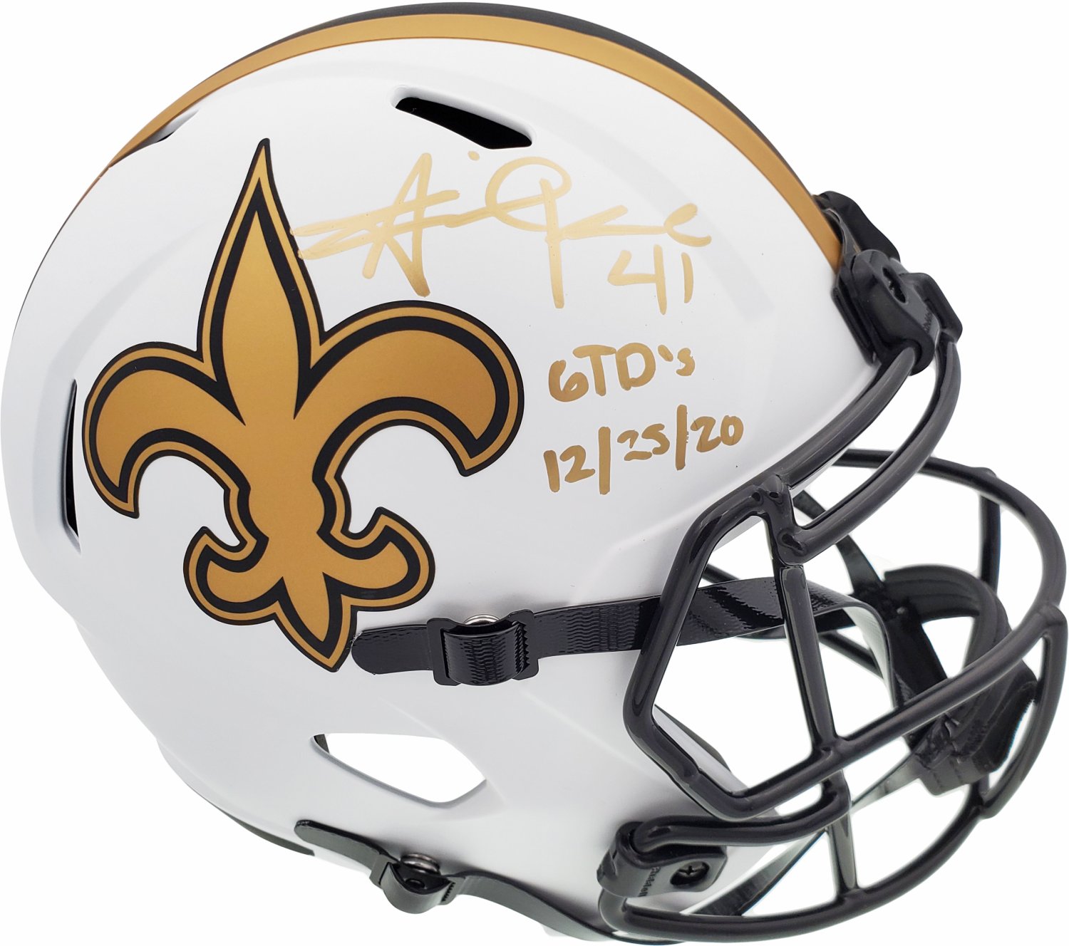 Alvin Kamara Autographed Signed New Orleans Saints Lunar Eclipse White Full  Size Replica Speed Helmet '6 Td's 12/25/20' Beckett Beckett Qr
