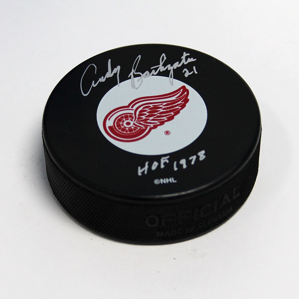 ANDY BATHGATE Signed Detroit Red Wings Puck 