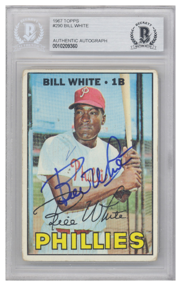 Bill White Autographed Signed 1967 Topps Card 290 St Louis Cardinals Beckett Authentic