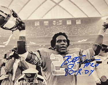 Billy Sims Autographed Signed Detroit Lions B&W 8x10 Photo #20 80 ROY- AWM  Hologram (arms up)