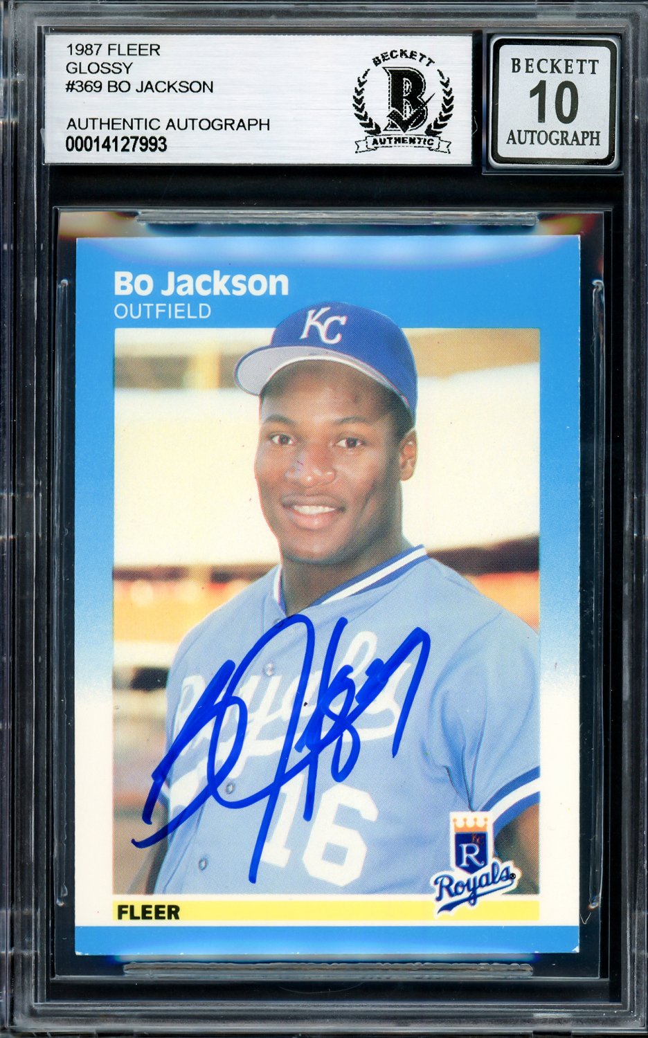 Bo Jackson Autographed Signed 1987 Fleer Glossy Rookie Card 369 Kansas
