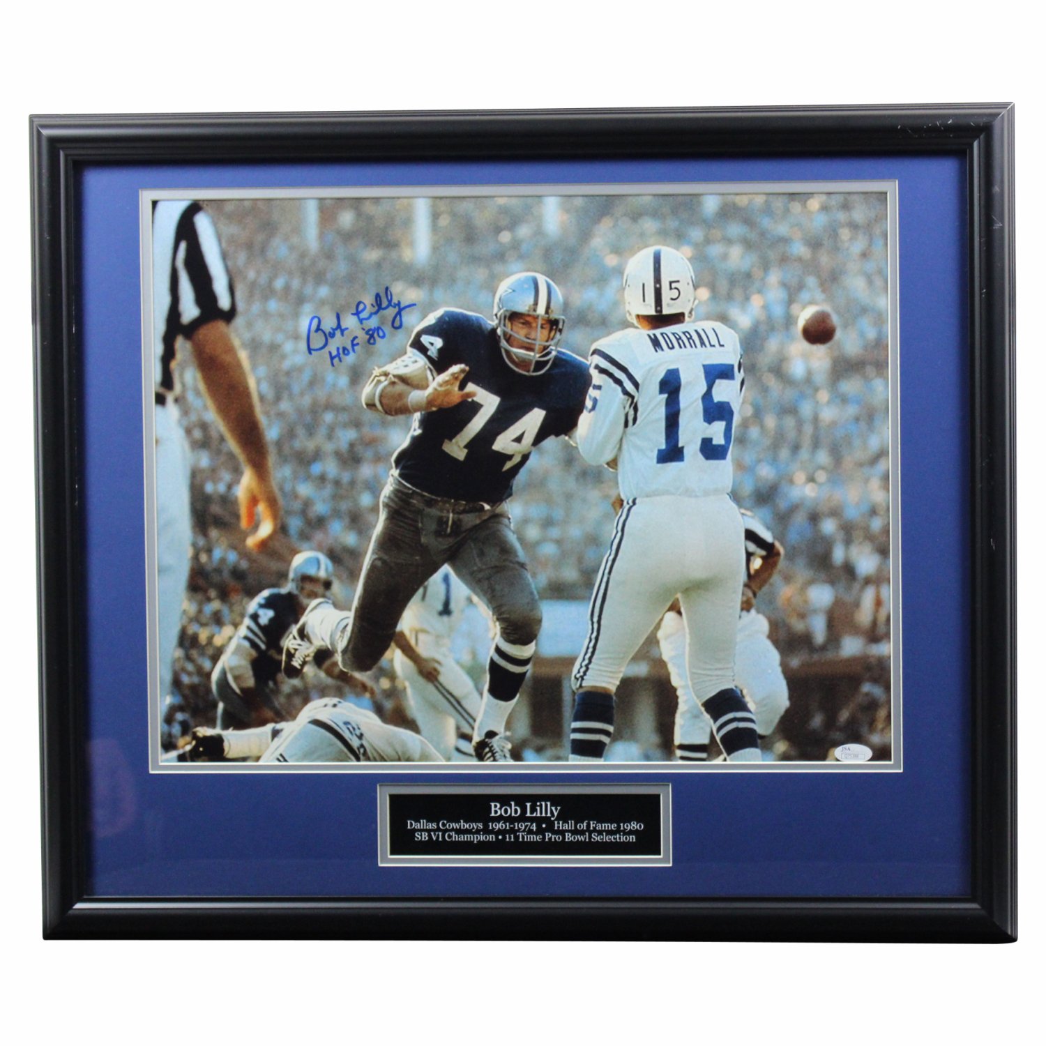 Bob Lilly Autographed Signed Dallas Cowboys Framed Pressure 16x20 Photo  with HOF 80 Inscription and Name Plate - JSA Authentic