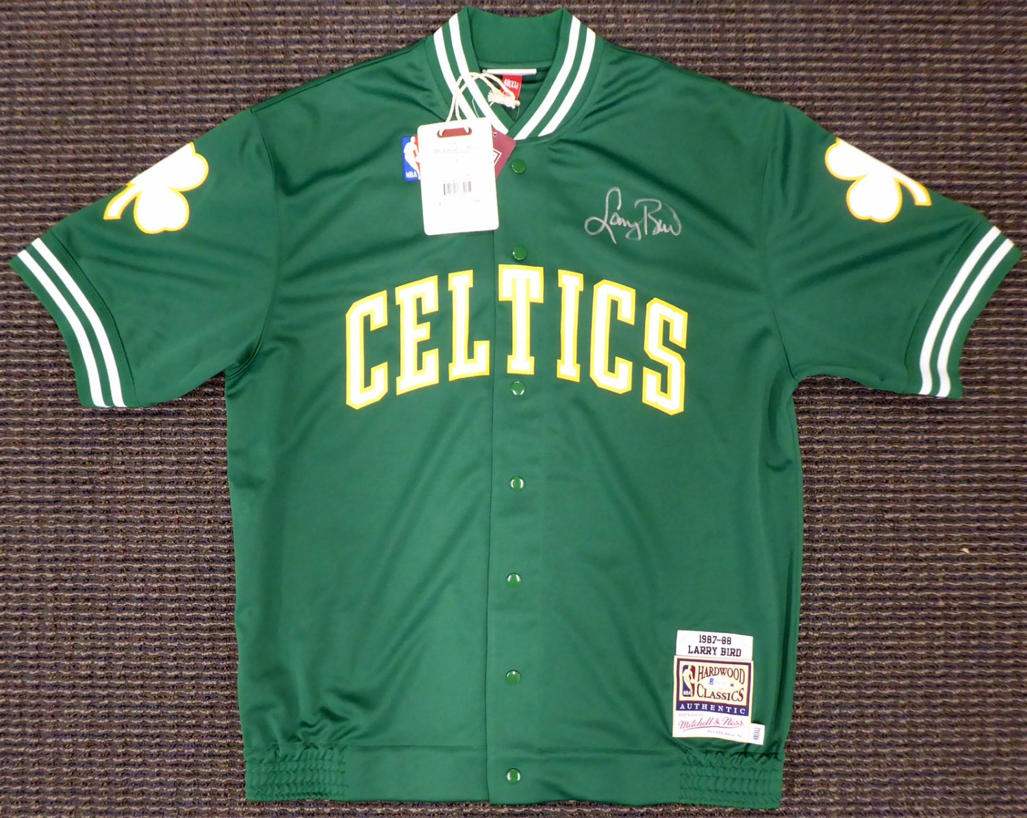 Boston Celtics Larry Bird Autographed Signed Authentic Green Mitchell & Ness Shooting Shirt 