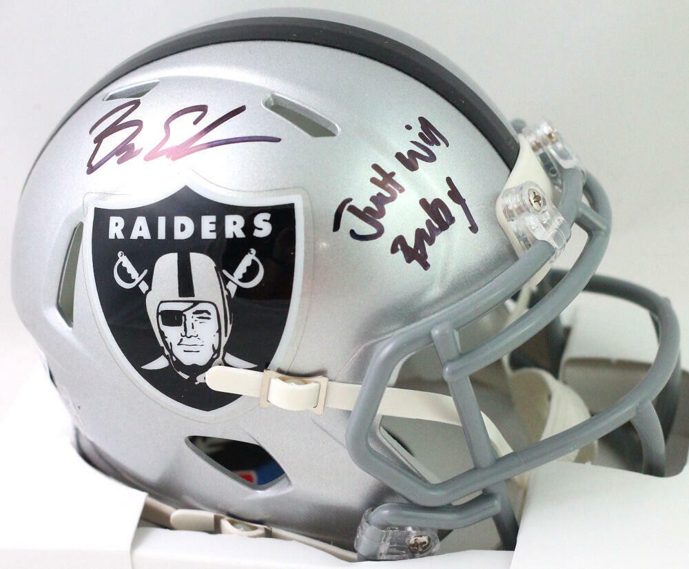 Bryan Edwards Autographed Signed Raiders Mini Helmet With Just Win Baby-  Beckett W Black