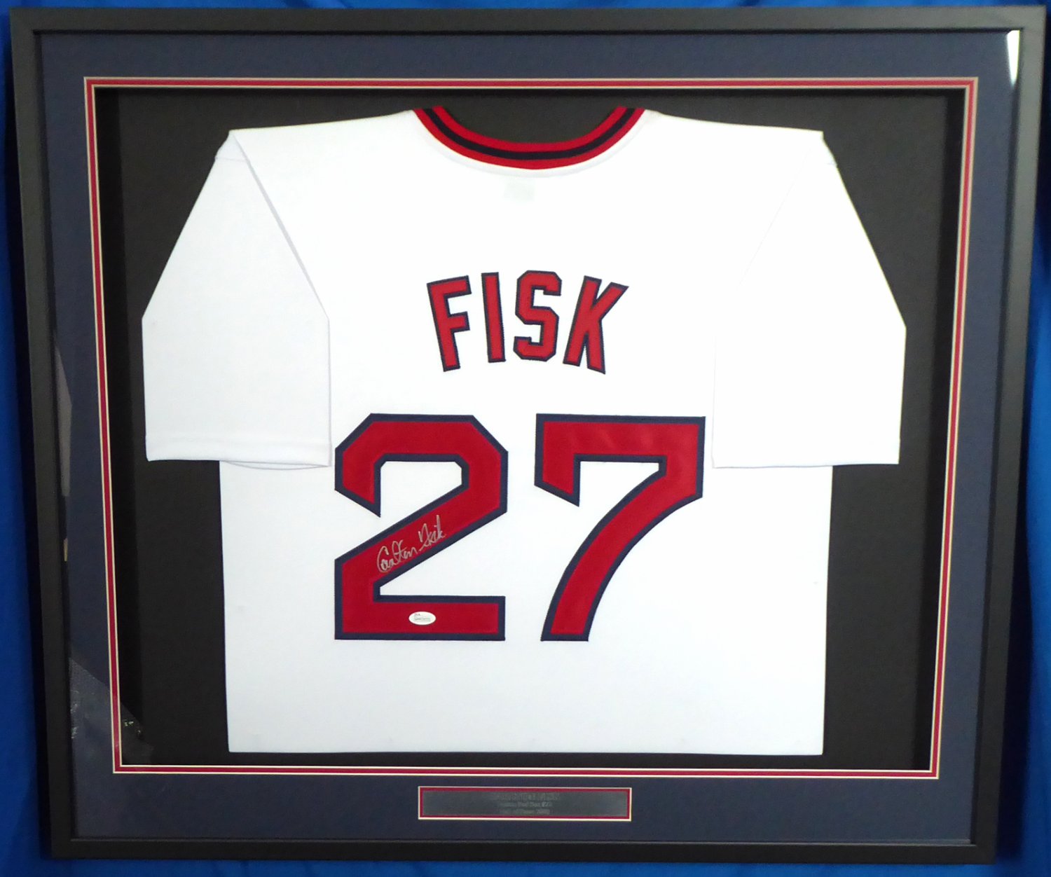 Carlton Fisk Autographed & Framed White Boston Red Sox Jersey Auto JSA COA