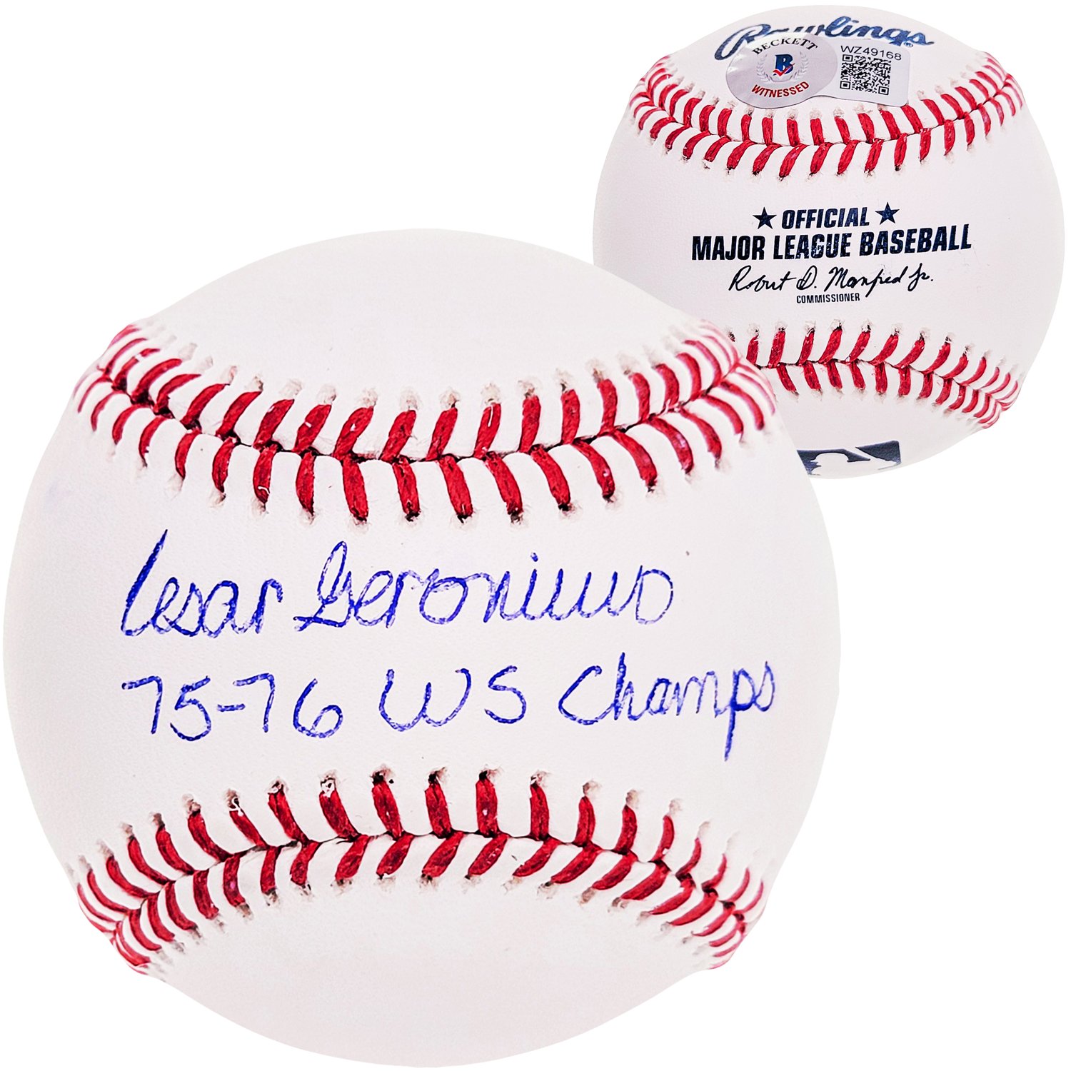 Cesar Geronimo Autographed Signed Official MLB Baseball Cincinnati Reds  75-76 Ws Champs Beckett Beckett Witness
