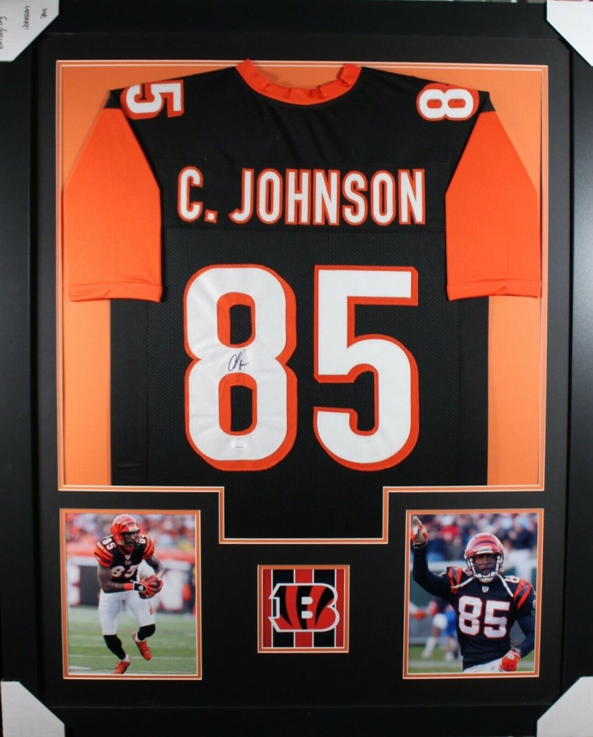 Chad Johnson Autographed Signed (Bengals Black Tower) Framed Jersey JSA