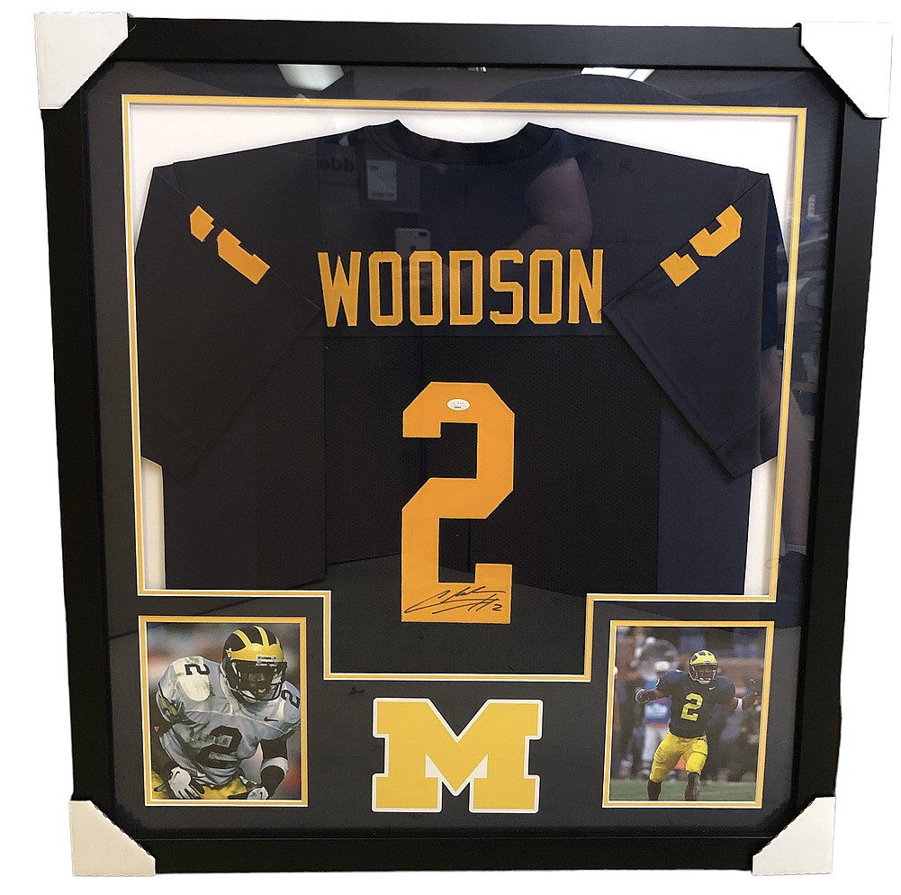 Charles Woodson Autographed Signed Michigan Wolverines Deluxe Framed Custom  Blue #2 Jersey - JSA Authentic