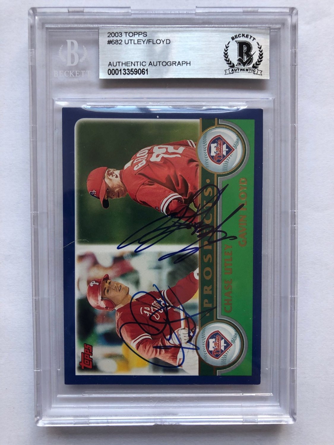 Chase Utley Autographed Signed & Gavin Floyd 2003 Topps Phillies Rookie  Card #682 Beckett Slabbed - Autographs