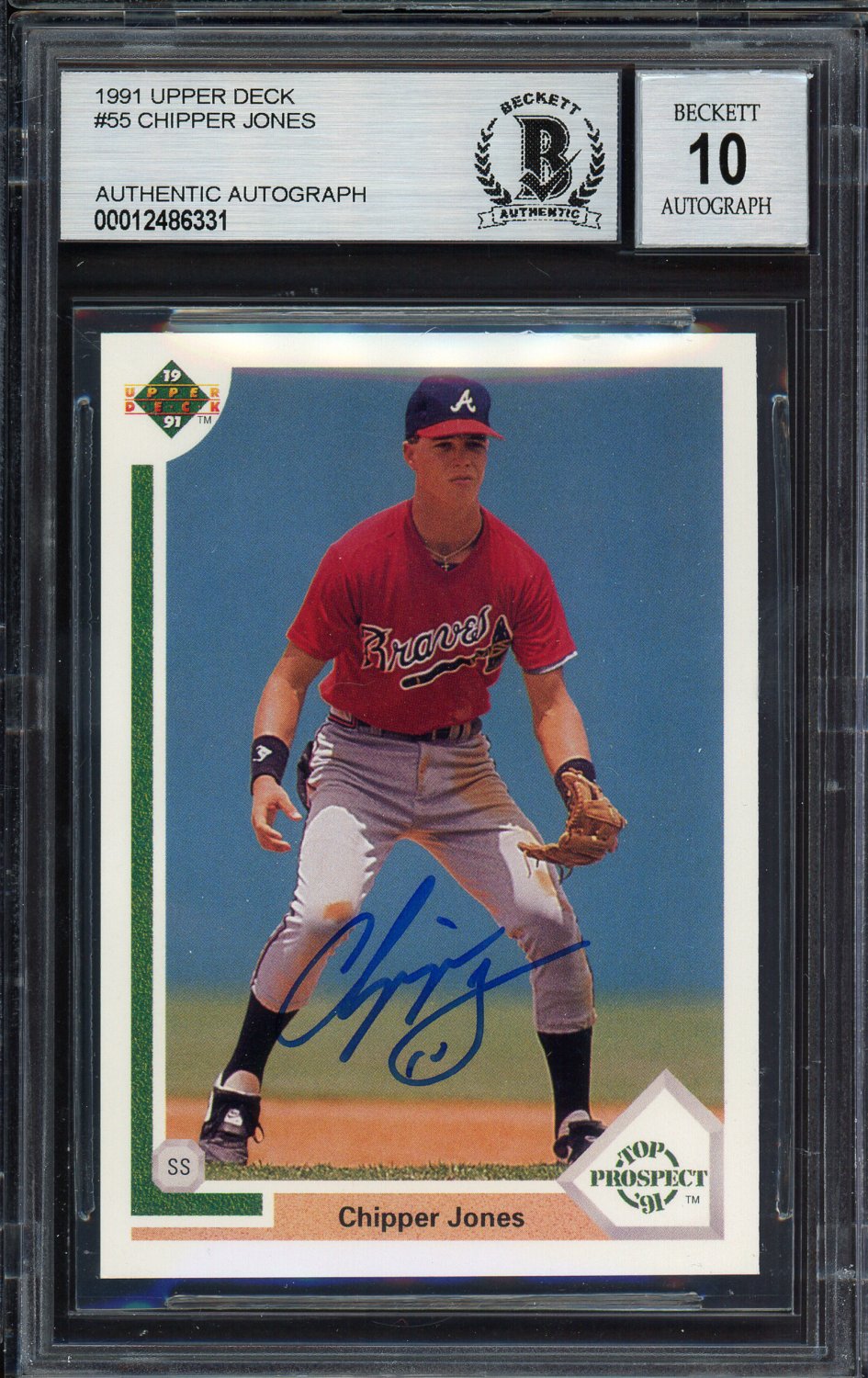 Chipper Jones Autographed Signed 1991 Upper Deck Rookie Card 55 Atlanta Braves Auto Grade Gem Mint 10 Beckett Bas