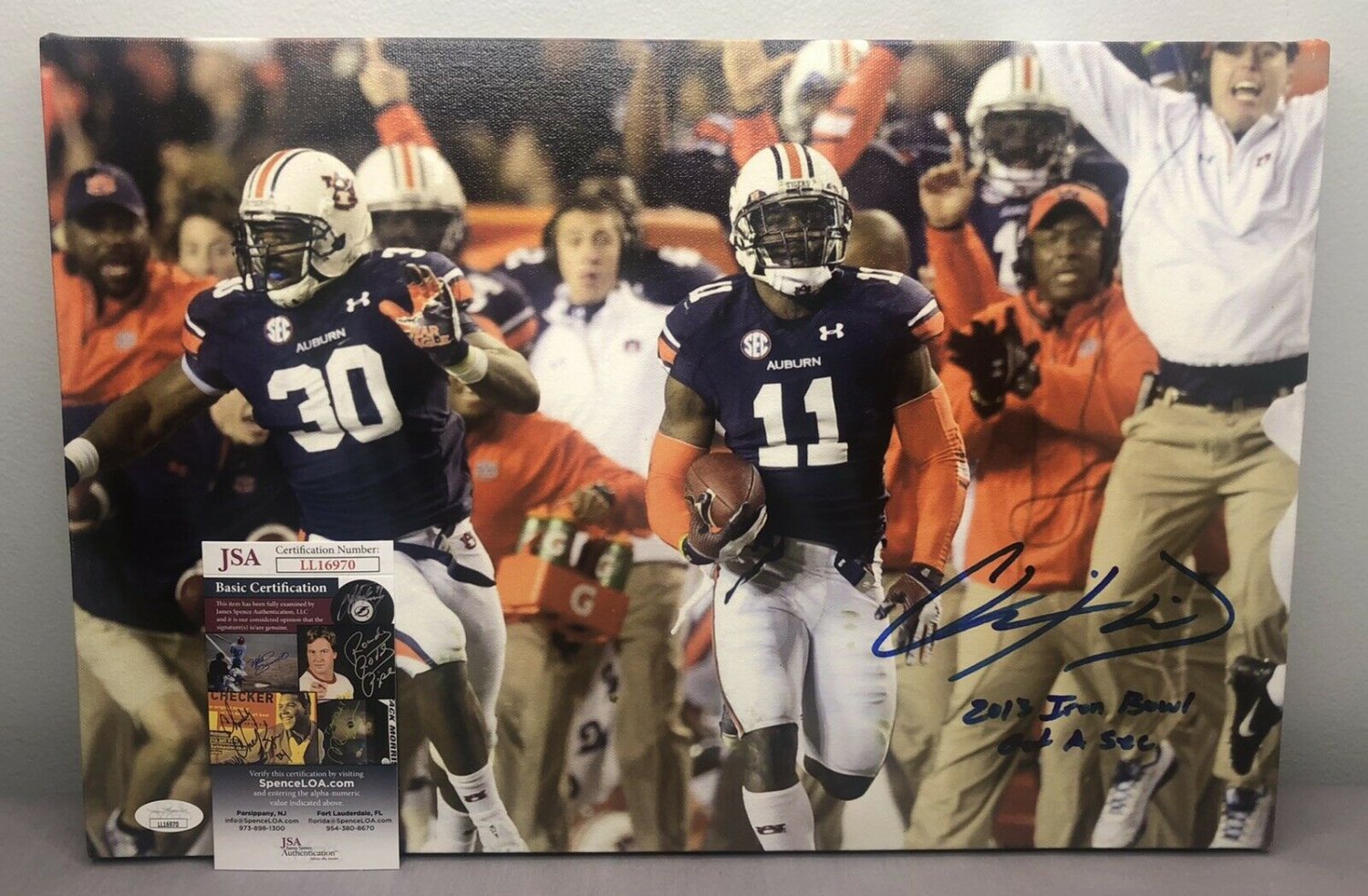 Chris Davis Autographed Signed 12x18 Canvas Jsa Coa Auburn Tigers Football 2013 Iron Bowl