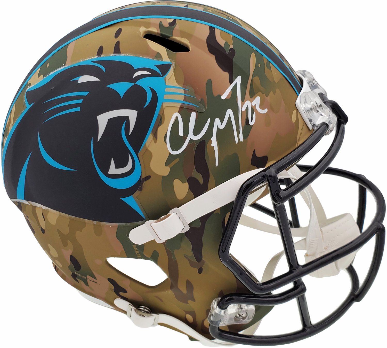 Christian Mccaffrey Autographed Signed Carolina Panthers Camo Full Size  Replica Speed Helmet Beckett Beckett Qr