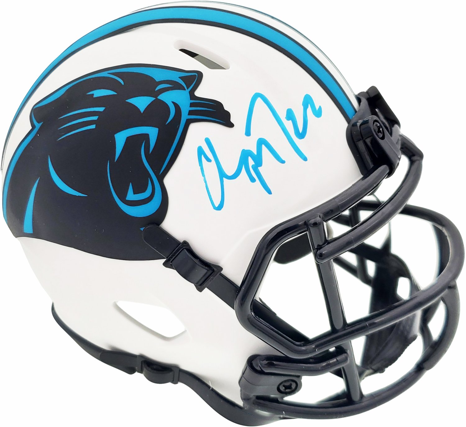 Christian Mccaffrey Autographed Signed Carolina Panthers Lunar Eclipse  White Speed Mini Helmet Beckett Beckett