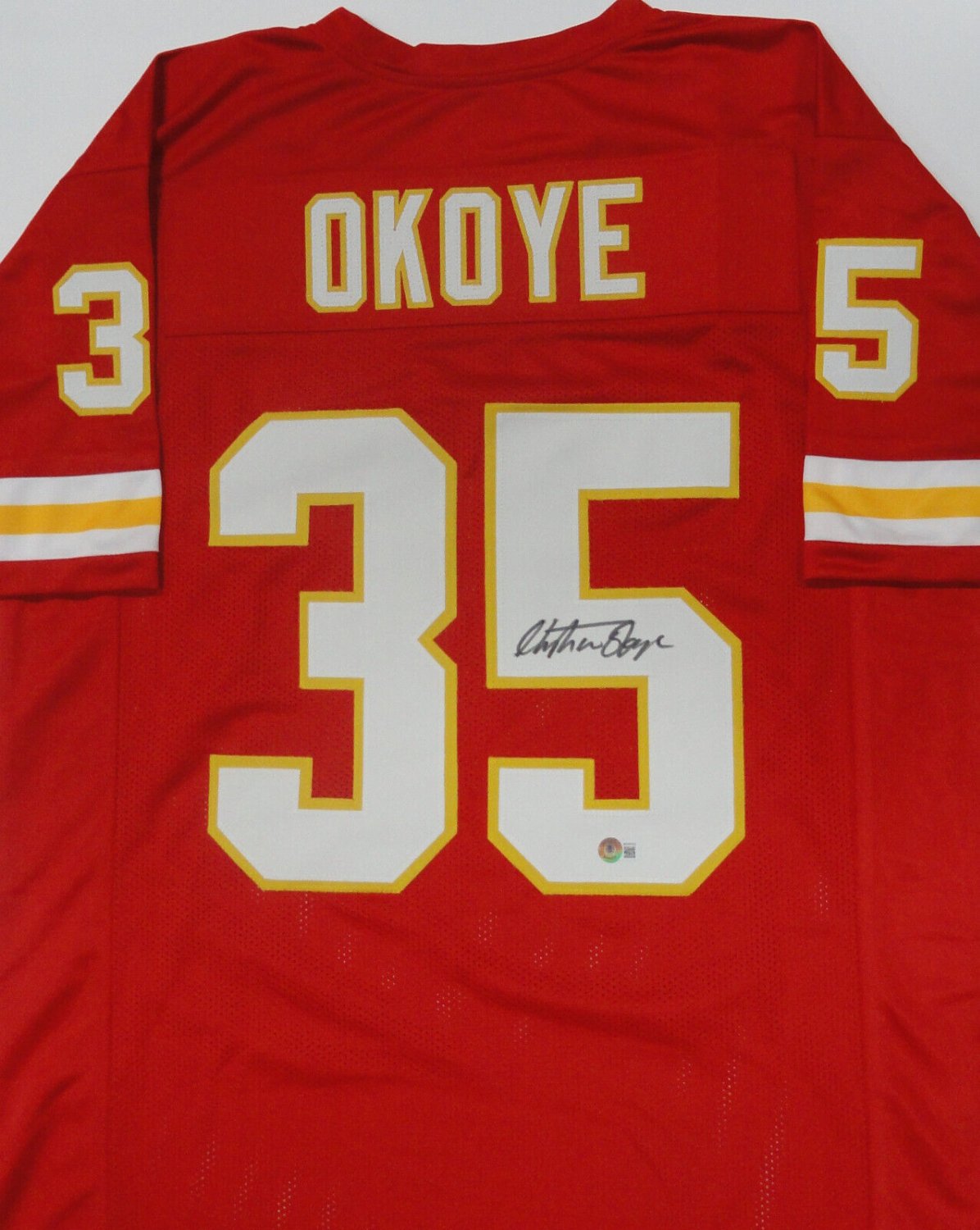 Christian Okoye Autographed Signed Chiefs Running Back Custom Replica Red  Jersey Auto Beckett