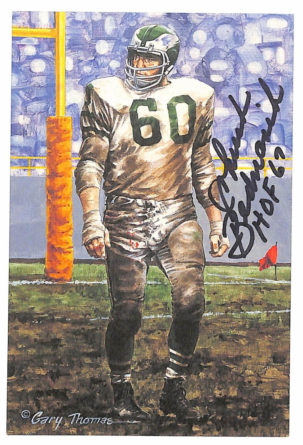 Chuck Bednarik Autographed Signed Goal Line Art Card Glac With HOF Eagles  Beckett