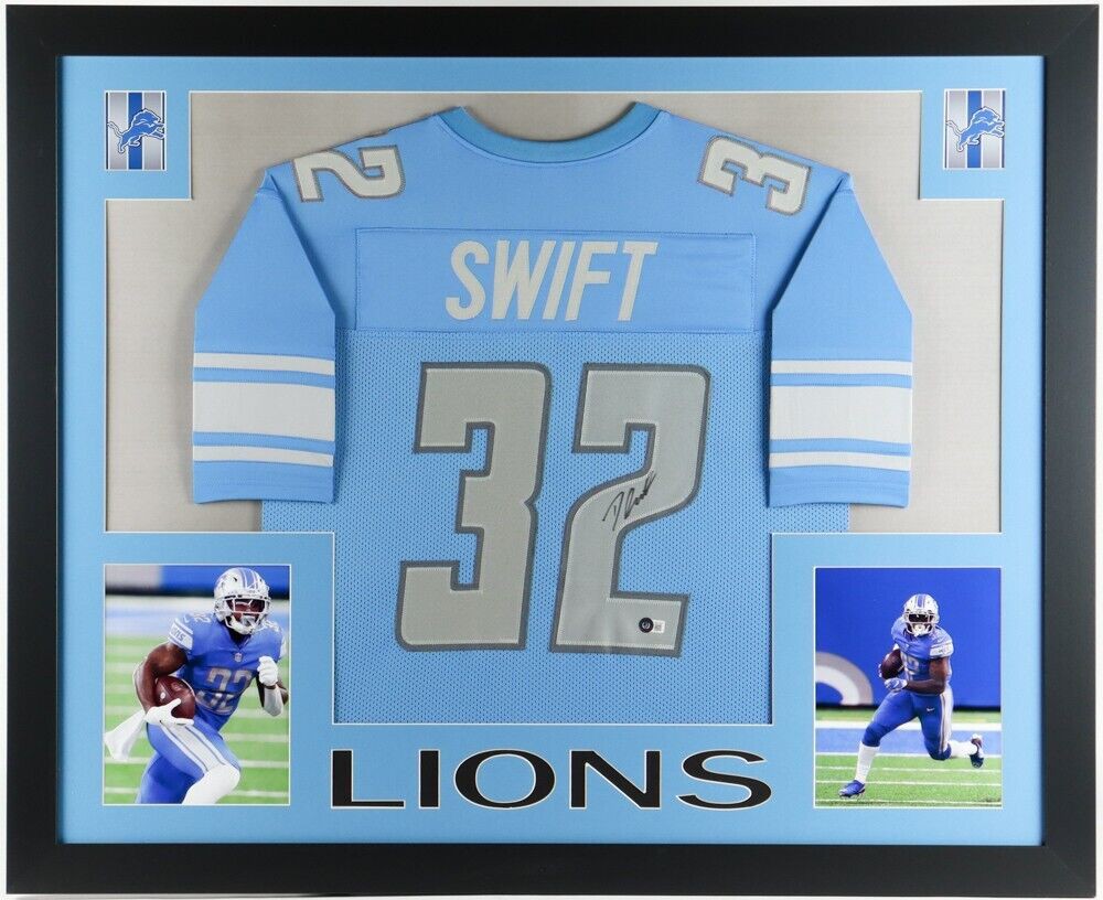 D'andre Swift Autographed Signed D'andre Swift 35X43 Framed Detroit Lions  Jersey (JSA COA) 2020 2Nd Rnd Pk