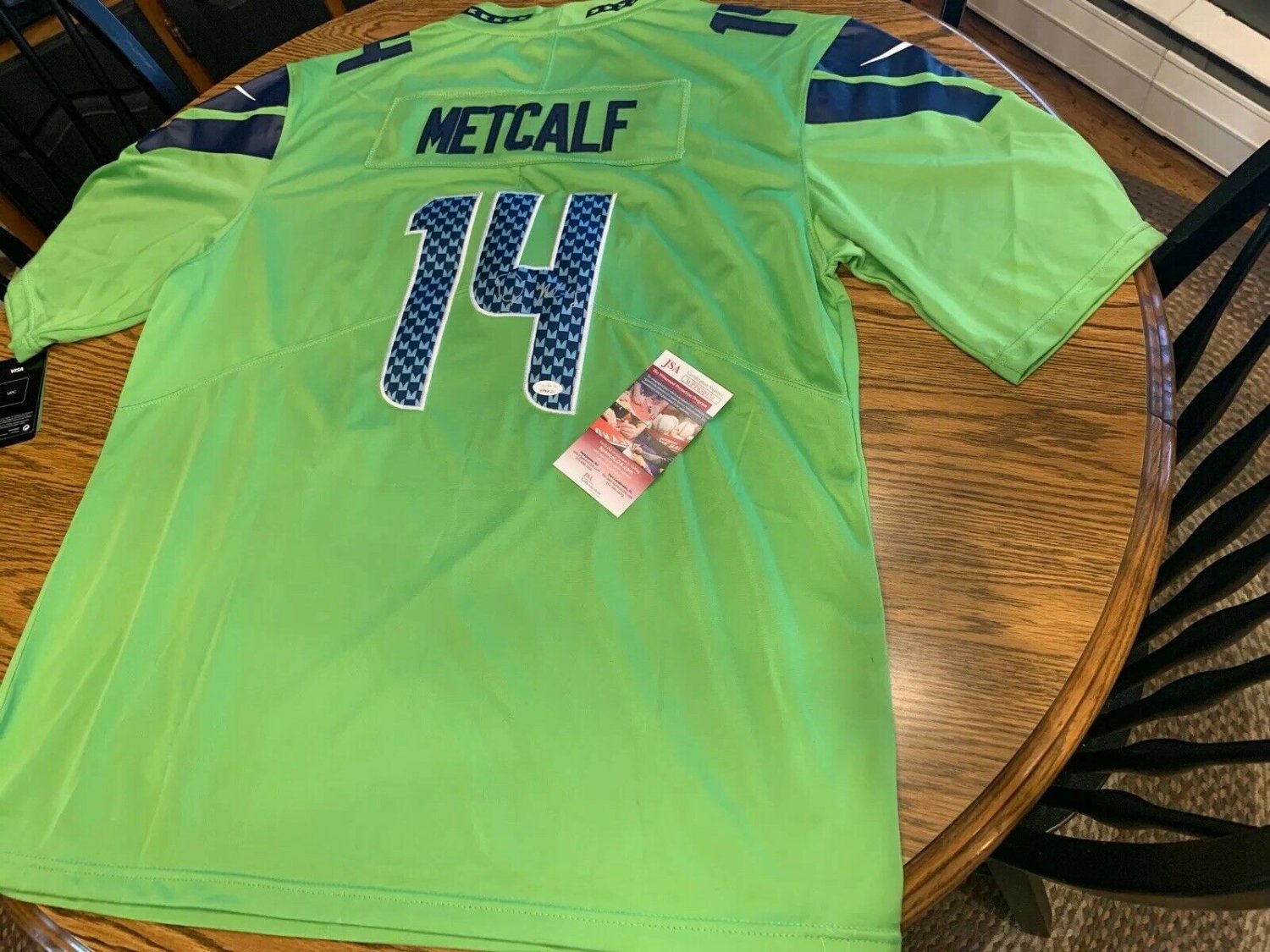 D K Metcalf Autographed Signed D K Metcalf Seattle Seahawks Lime Green Jersey Jsa Coa New