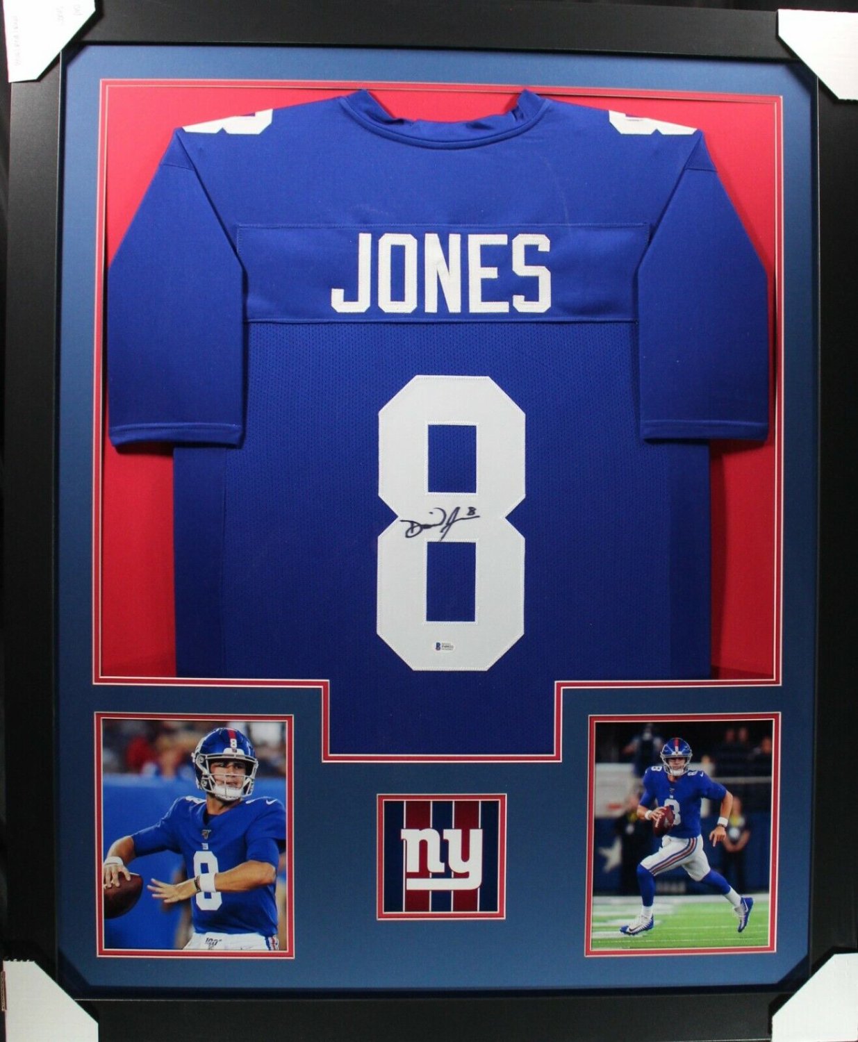 Daniel Jones Autographed Signed (Giants Blue Tower) Framed Jersey Beckett