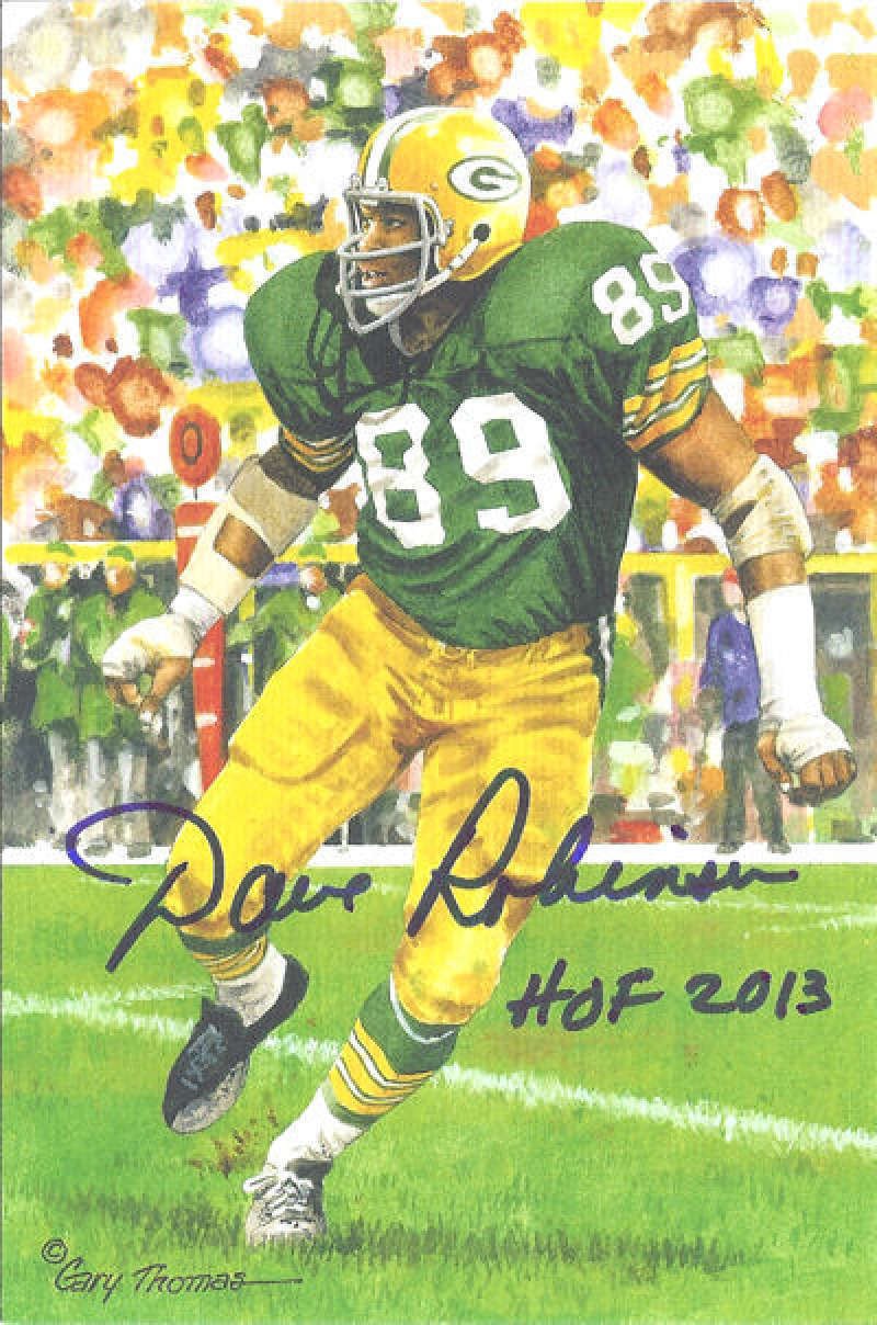 Dave Robinson Autographed Signed Green Bay Packers Goal Line Art Card In Blue W Hof 2013 Certified Authentic