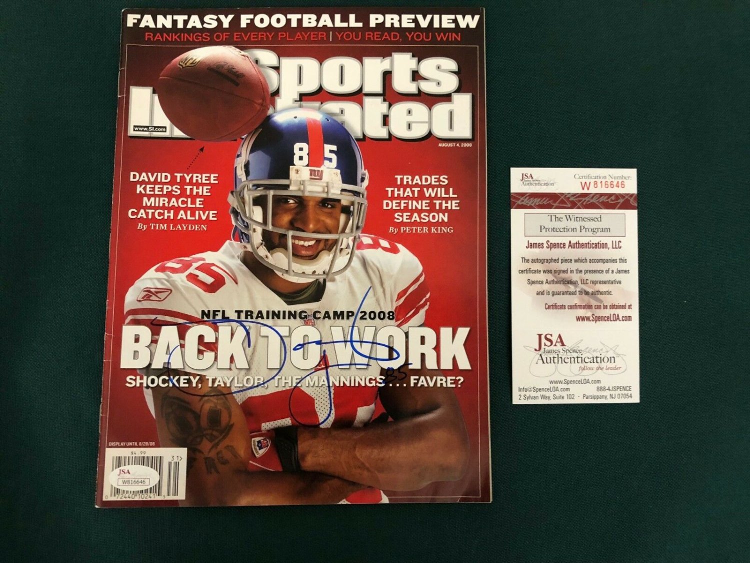 David Tyree Autographed Signed New York Giants Signed Sports Illustrated Jsa Coa
