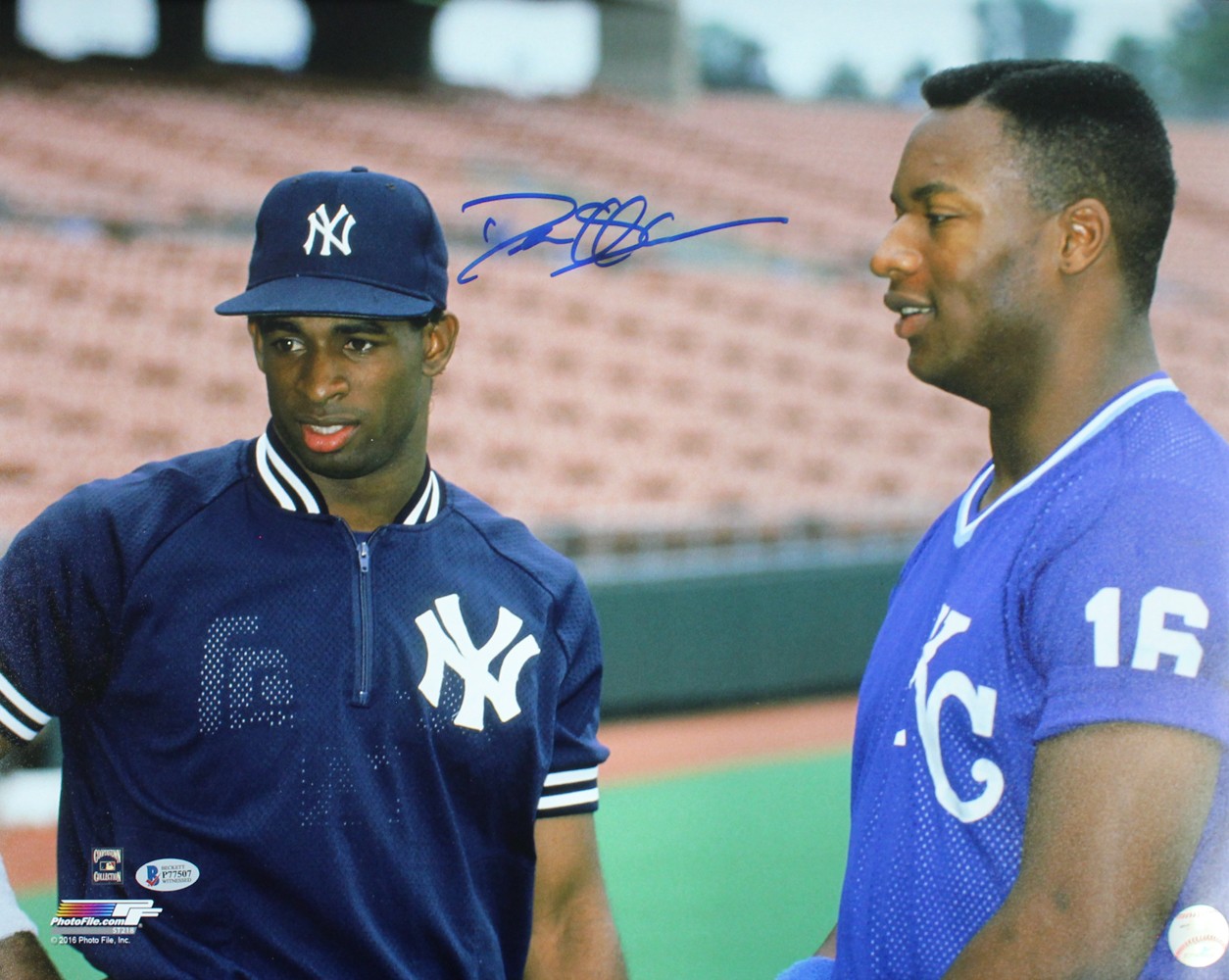 Deion Sanders Autographed/Signed New York Yankees 16x20 Photo BAS PF