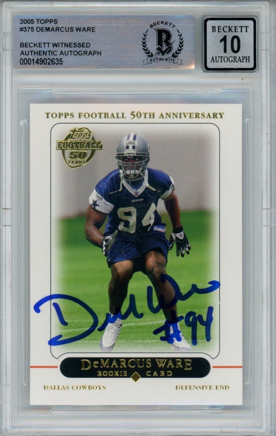 Demarcus Ware Autographed Signed Cowboys 2005 Topps #375 Beckett