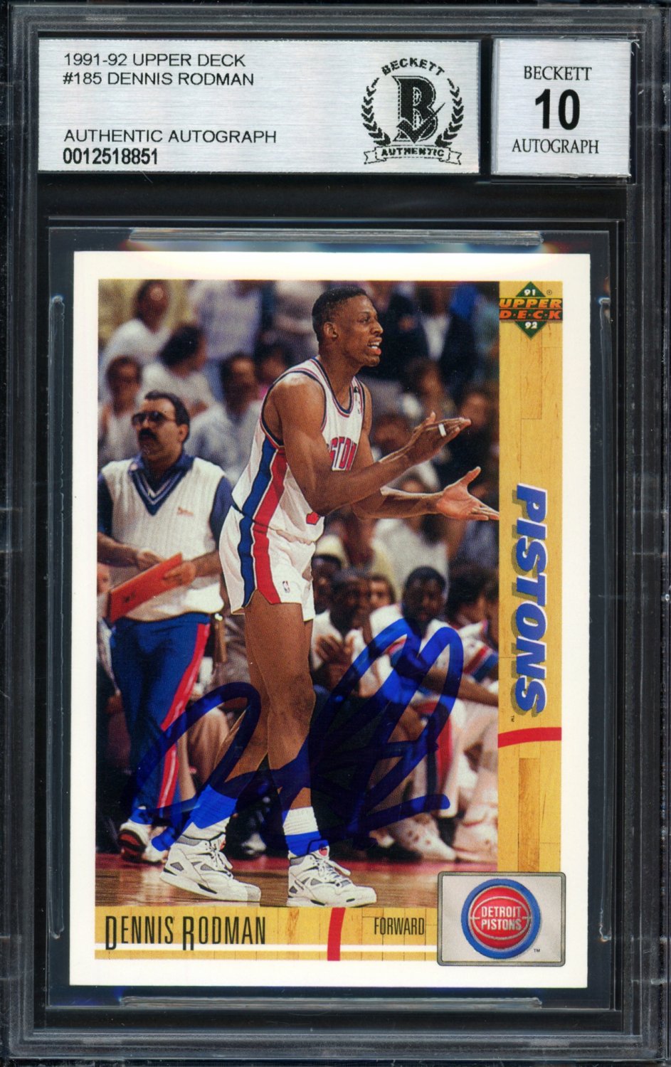 Dennis Rodman Autographed Signed 199192 Upper Deck Card 185 Detroit Pistons Auto Grade 10