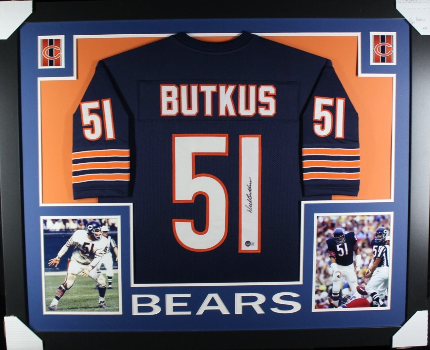 Dick Butkus Autographed Signed (Bears Navy Skyline) Framed Jersey