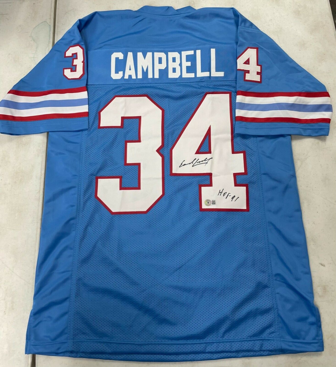 Beckett W Auth 4 Earl Campbell Autographed Blue Pro Style Jersey w/HOF