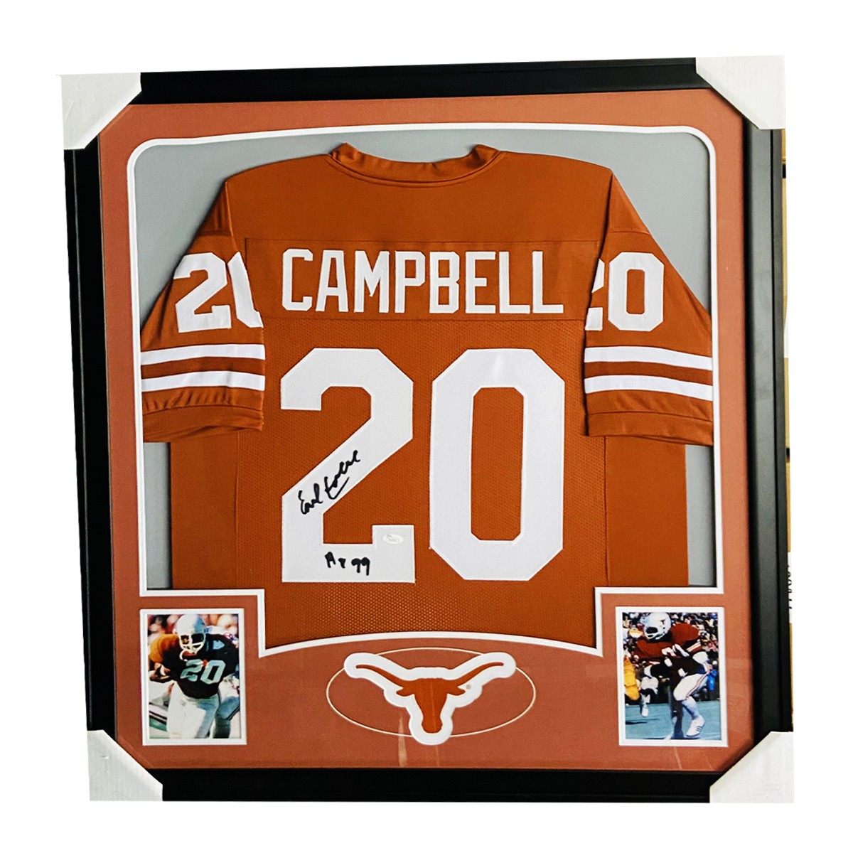 Earl Campbell Texas Longhorns Autographed Signed Framed White Jersey W/ HT  77 Inscription - JSA Authentic