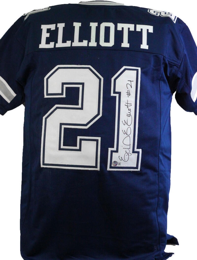 Ezekiel Elliott Autographed Signed Blue Pro Style Jersey-Beckett W Hologram  Black