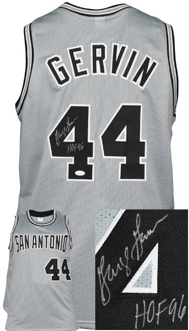 George Gervin Signed San Antonio Spurs Photo Jersey Inscribed HOF