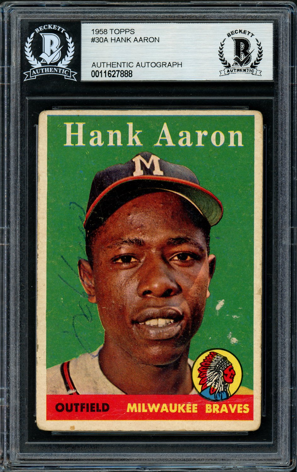 Hank Aaron Signed Custom Framed Jersey Display with (9) Cards (Beckett)